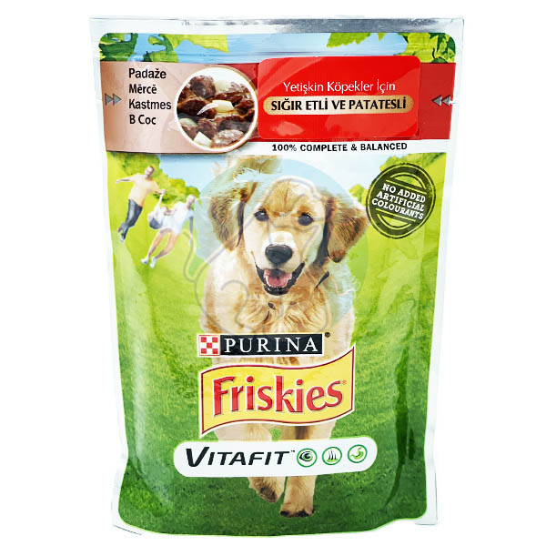 پوچ مخصوص سگ طعم گوشت گاو و سیب زمینی friskies 100gr